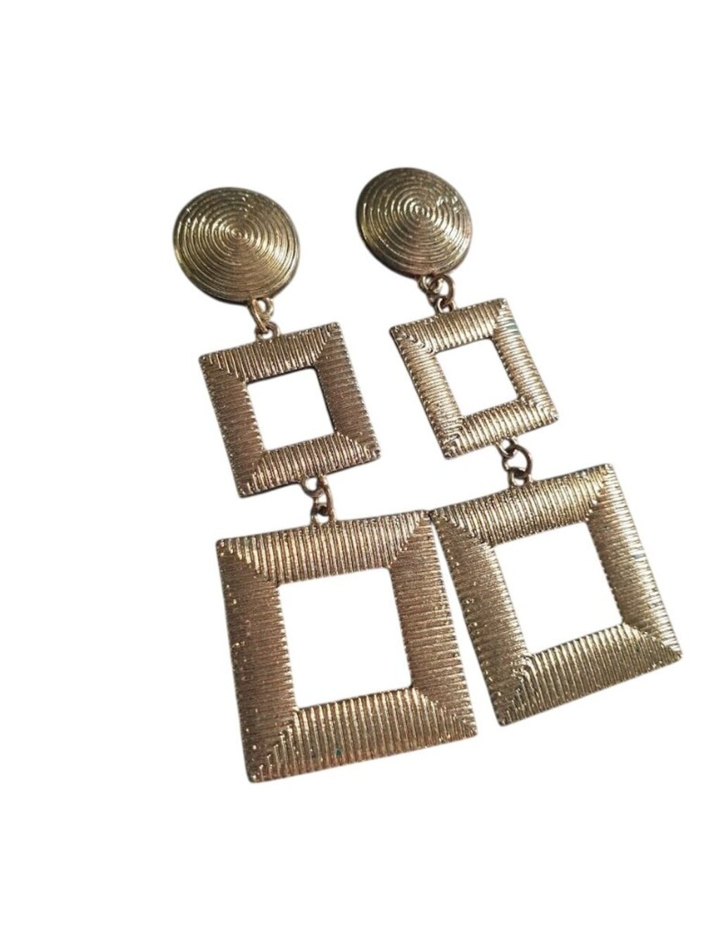 Gold Tone Statement Geometric Square Drop Earrings Modern Dangle Retro Jewelry